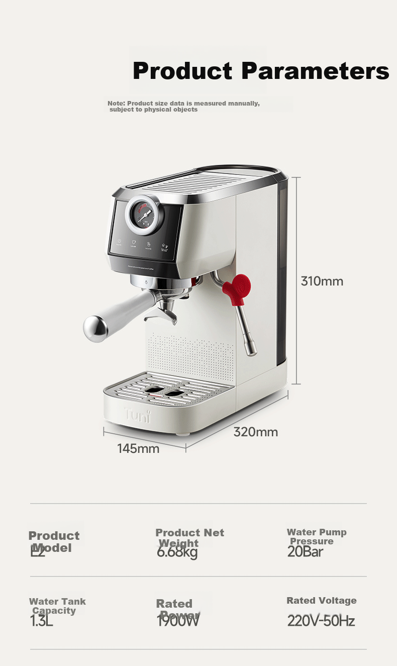 Tuni E2 Second Generation Pressure Relief Edition Espresso Coffee Machine Small Home Office Semi-Automatic Steam Milk Frother Latte Art Dual Heating New Year Gift 14