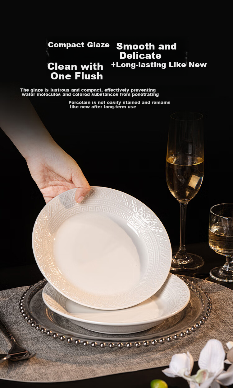 JD Original Plate, Housewarming Porcelain Dinnerware Set for Home Use, Embossed Fen Dan Bai Lu, 8-Inch Dinner Plates *2 7
