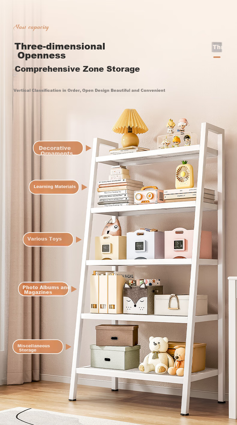 Shunyou Floor Storage Rack, Multi-Tier Iron Art Organizer Shelf for Living Room And Kitchen, Trapezoidal Design, Five Layers, White, SY-628 3