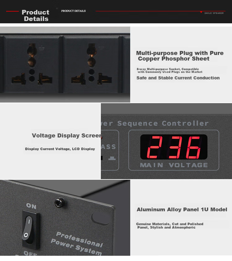 SHILE YW-9 High-Power 8-Channel Power Sequencing Controller for Stage, Conference, KTV Audio Equipment Professional Controller Voltage Regulator Burn Prevention Socket 8
