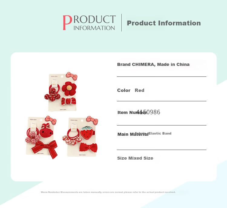 CHIMERA Red 2-Piece Children's Bow Hair Ties, Scrunchies, Ponytail Holders, Hair Bands, Hair Accessories for Girls, New Year Gift 23