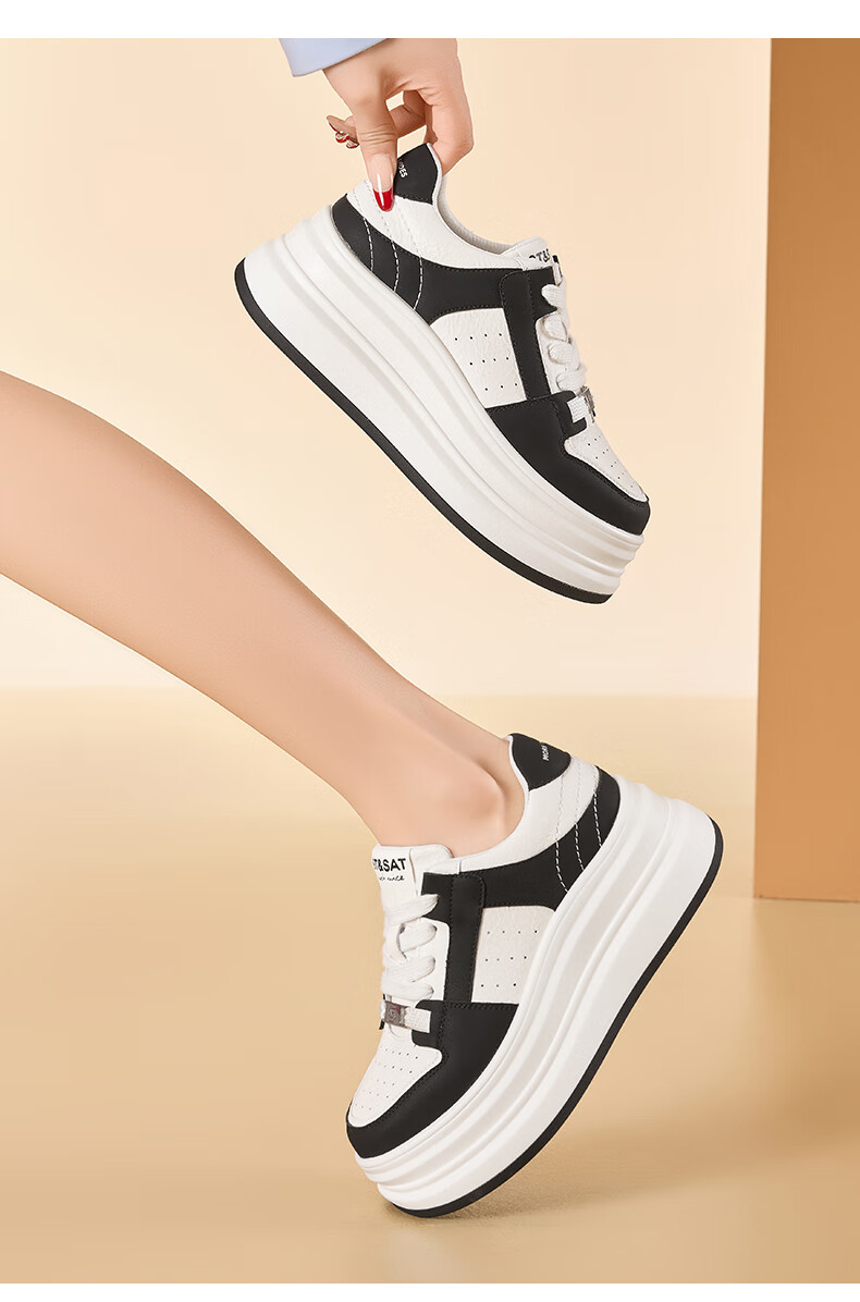 St&Sat Women's Thick-Soled Sneakers, 2025 Spring New Style Versatile Color-Block Casual Shoes SSD1112C55, Black, Size 37 10