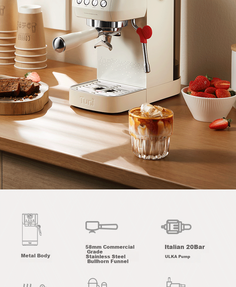 Tuni [Consult Customer Service for Surprises] E1 Compact Home Coffee Machine, Italian Espresso, Semi-Automatic Steam Milk Frother And Latte Art Maker, with Dual Heating System 2