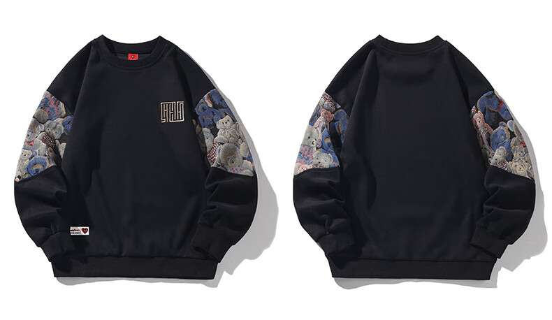 Charles Peach Heart Round Neck Sweatshirt Men Spring Autumn New Bear Embroidery Trendy Patchwork Couple Long Sleeve Shirt Gray 4XL 9