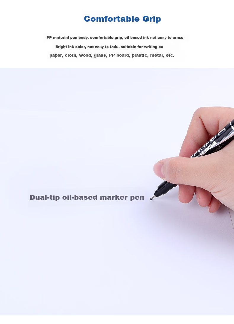 BAOKE MP220 Dual-Tip Multi-Purpose Oil-Based Marker Pen, Signing Pen, Meeting Pen, Line Pen, Blue, 12 Pens/Box 4