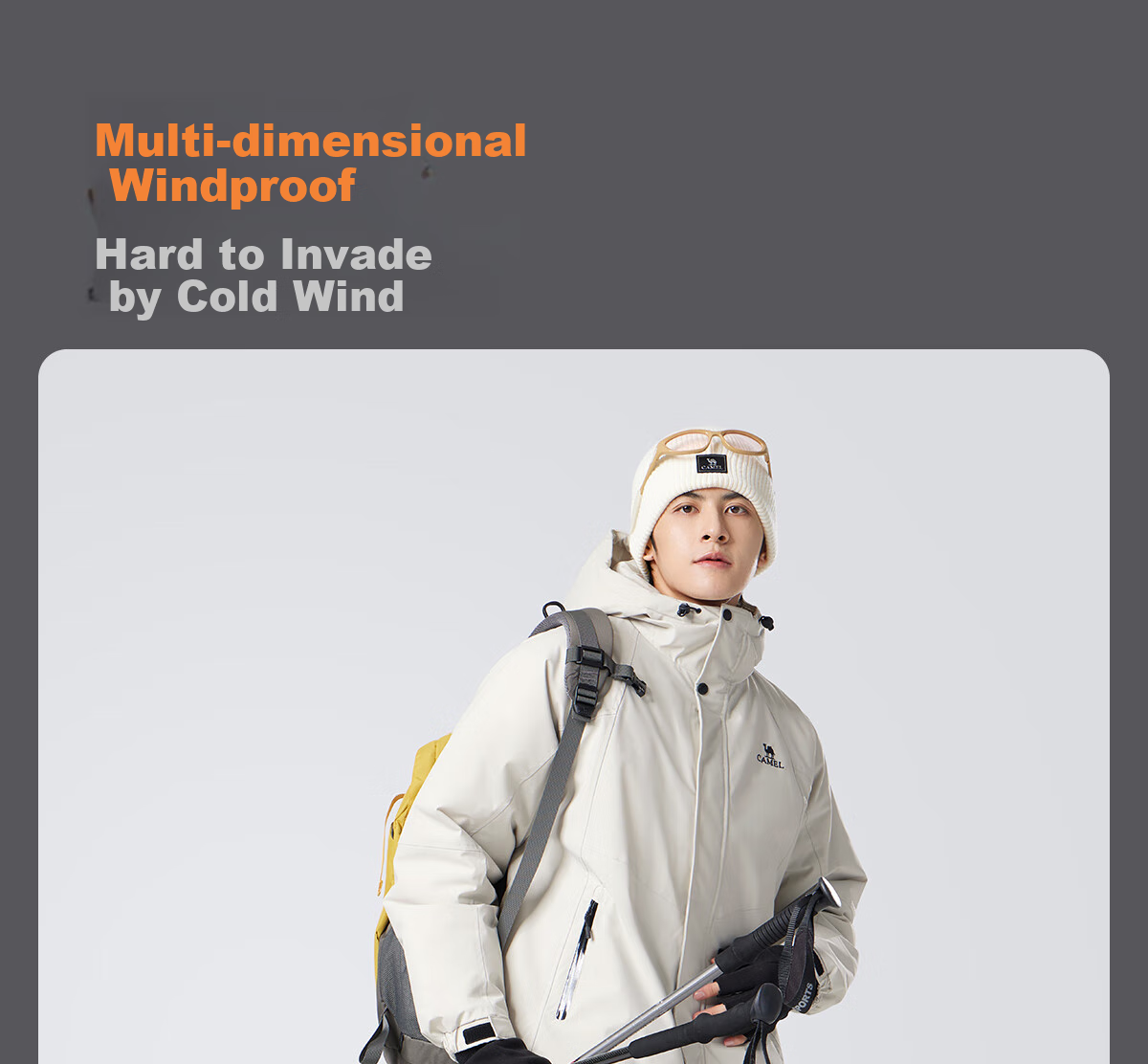 CAMEL Men's Cotton Jacket, Winter Urban Light Outdoor Fleece-Lined Waterproof Coat, Couple's Outerwear M13CA6V128C 10