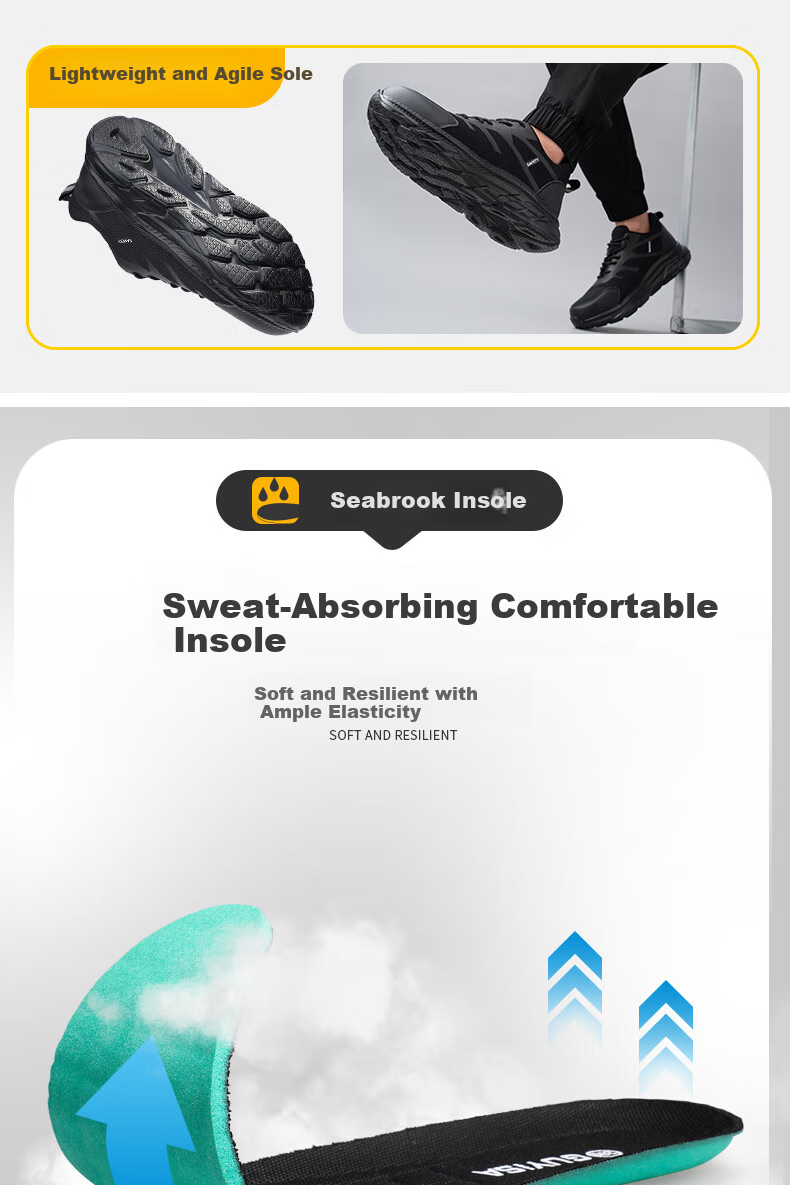JUNBU Safety Shoes for Men, Steel Toe Cap, Puncture-Resistant, Breathable, Ultra-Light Soft Sole Work Safety Shoes 0217T Size 44 10