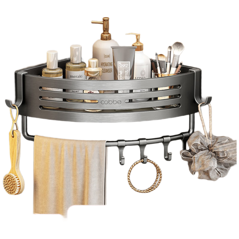 Cobbe Bathroom Storage Rack, Triangular Basket, Toilet Organizer Shelf, No Drilling Required, Space Aluminum Triangular Shelf, Wall-Mounted Storage Rack