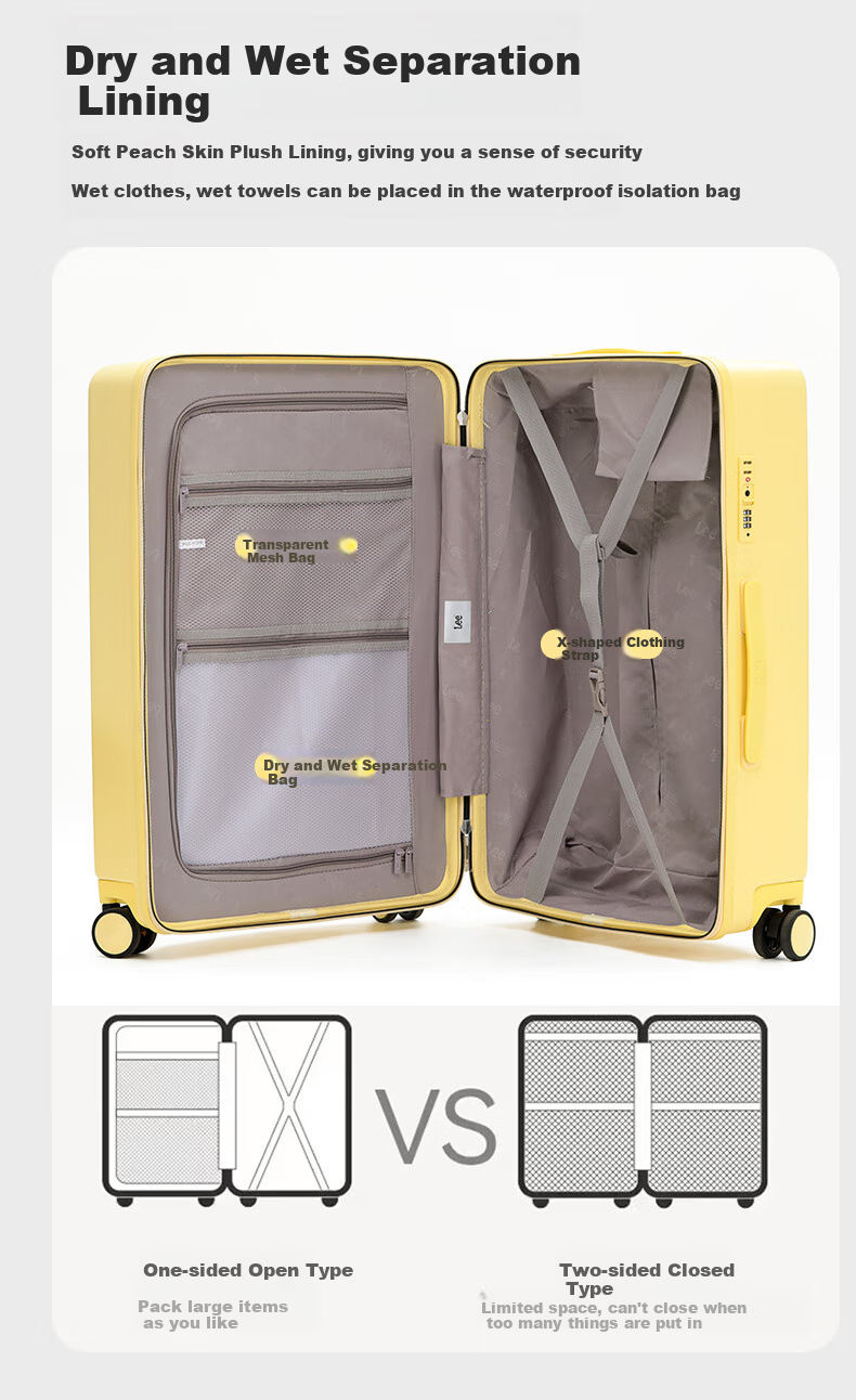 Lee High-Quality Zipper Suitcase, Women's Trolley Case, Student Spinner Luggage, Men's Travel Password Lock Suitcase, Modern Gray, 24 Inches 9