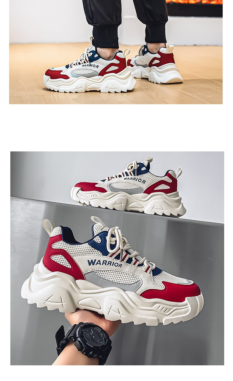 Warrior Men's Shoes Spring and Summer Breathable Mesh Men's Casual Shoes Sports Increase Height Dad Shoes Beige/Blue/Khaki Size 41 6