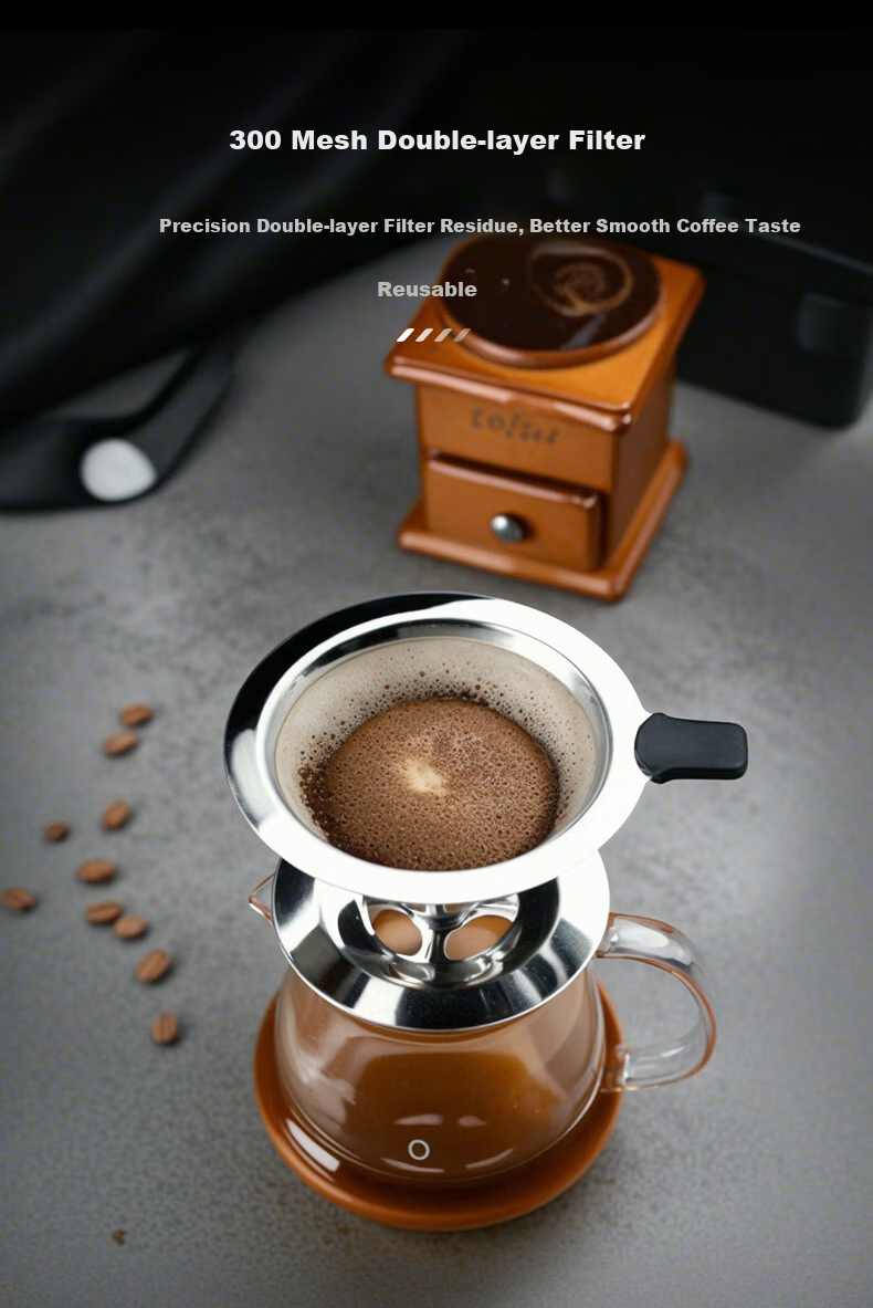 CLITON Coffee Filter Dripper Pour-Over Kettle, 304 Stainless Steel Filter, Drip Coffee Maker, Filter Mesh for Two Servings 3