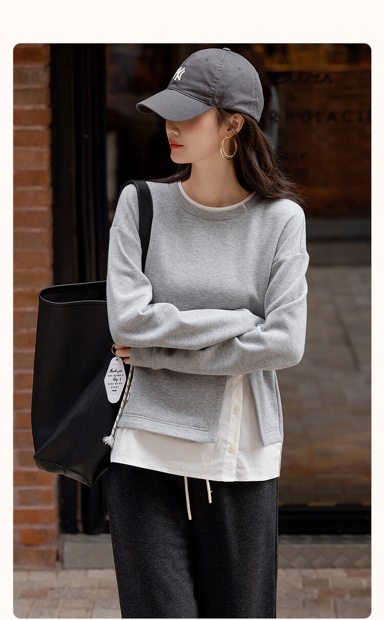 Dme [Smart Relaxation] Spring Low Saturation Pique Air Layer Colorblock Shirt-Style Sweatshirt for Women 2
