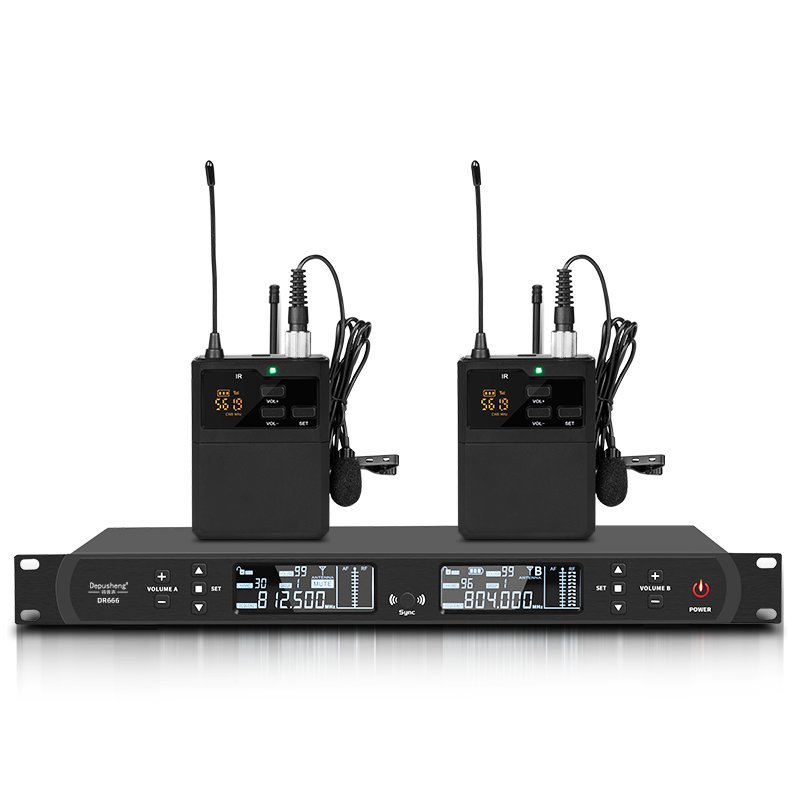 Depusheng DR666 Professional Wireless Microphone Headset and Lavalier Dual Transmitter UHF Anti-Howling Microphone for Stage Performance Live Streaming Singing School Speech Wedding Training Presentat