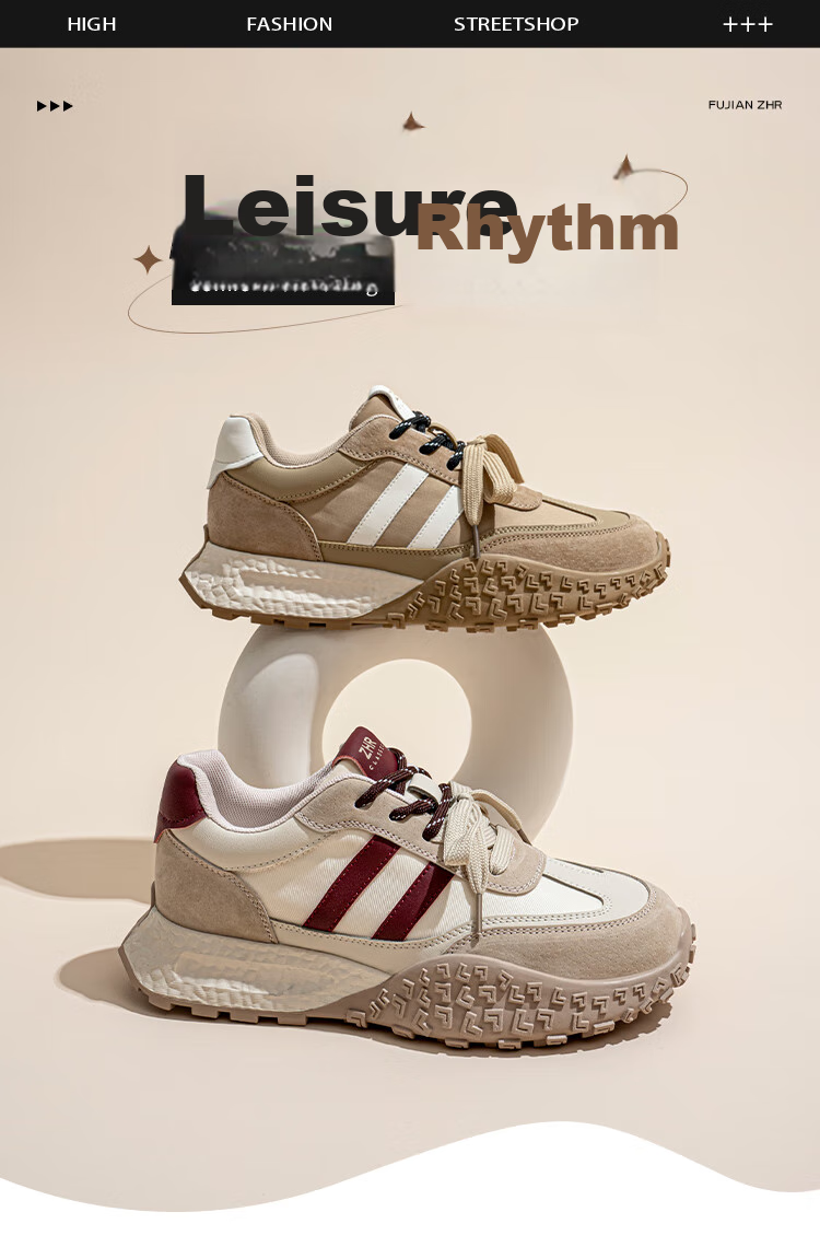 ZHR Casual Shoes for Women, Retro Sports Women's Shoes, Thick-Soled Heightening Versatile Dexun Shoes for Women, QS27, Beige-Red, Size 40 1