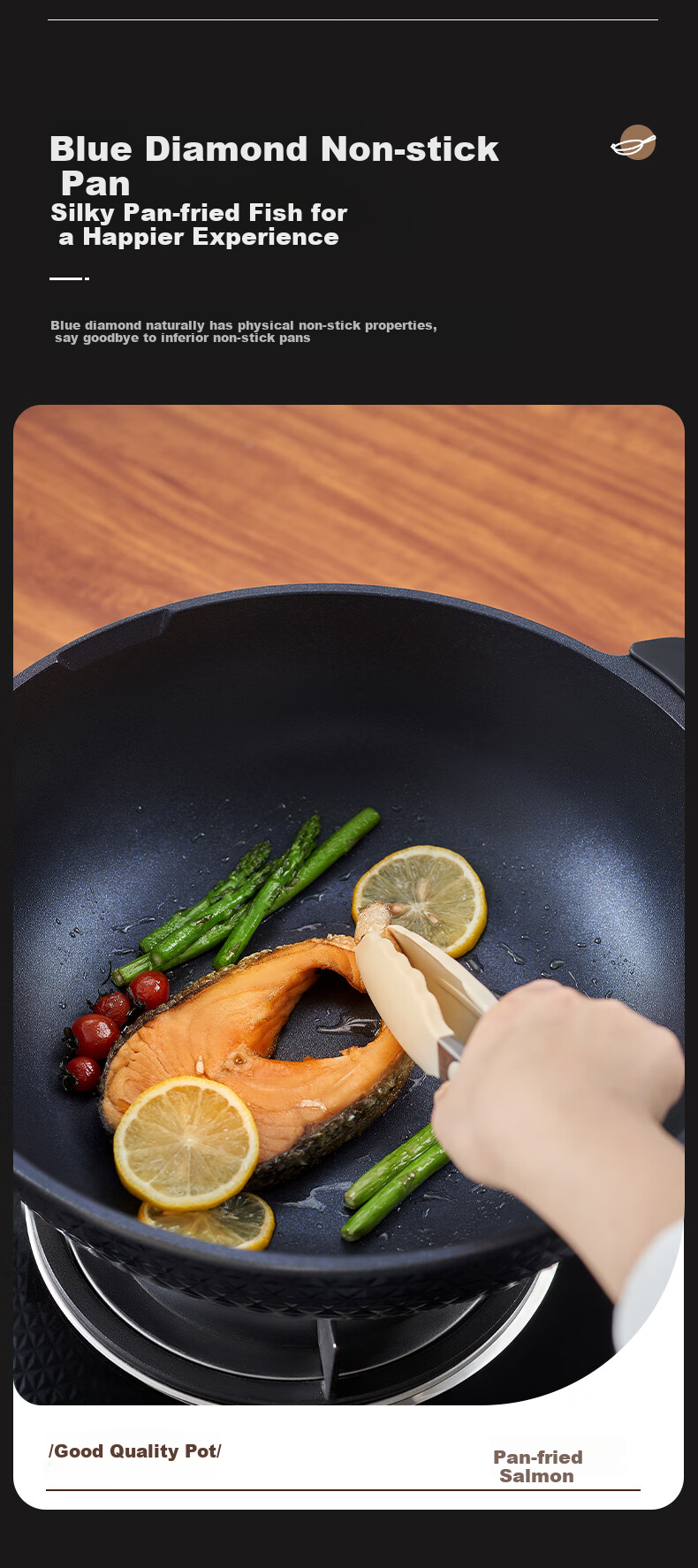 ASD Wok 32cm Blue Diamond Non-Stick Pan for Home Use, Wear-Resistant Flat Bottom Thickened Magnetic Bottom Stir-Fry Pan Universal CL32A21WGT 8