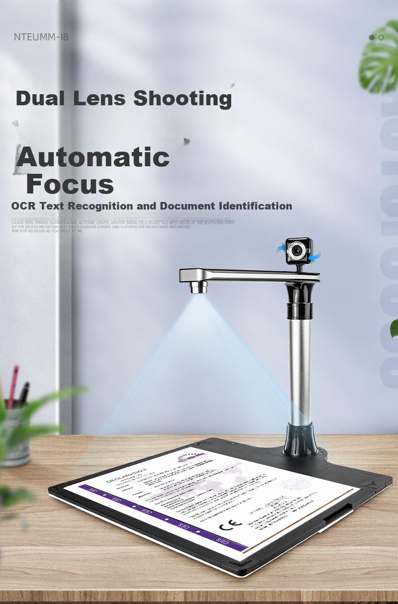 NTEUMM 16 Million Pixel High-Definition Document Camera, A4 Portable Office Invoice File Photo Continuous Scanning, Video Projection Teaching Display High-Speed Scanner T301 2