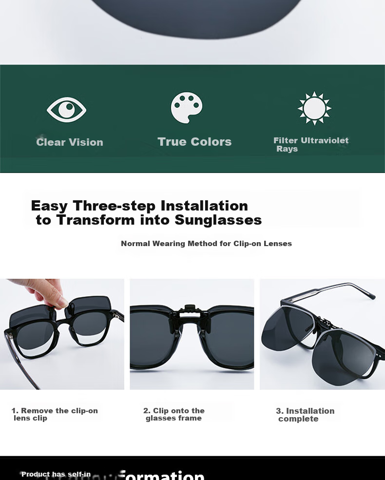 Boshide Sunglasses Clip-On Polarized Sunglasses Clip for Men And Women Universal Driving Glasses Clip for Myopia Use Black Gray Clip 6