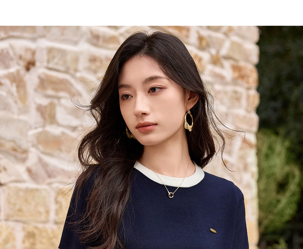 Chushen Summer Short-Sleeve T-Shirt for Women, Fashionable Round Neck Classic Contrasting Color Versatile Commuter Casual Knitted T-Shirt S52Z008 9