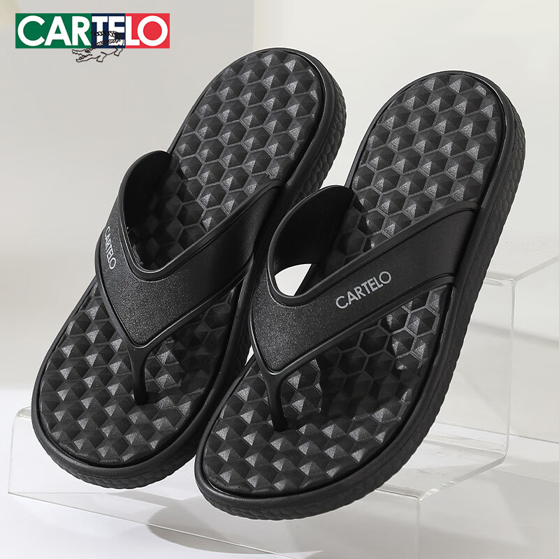 CARTELO Men's Flip-Flops, Summer Casual Sandals, Beach Shoes for Men, 1550 Black, Size 39