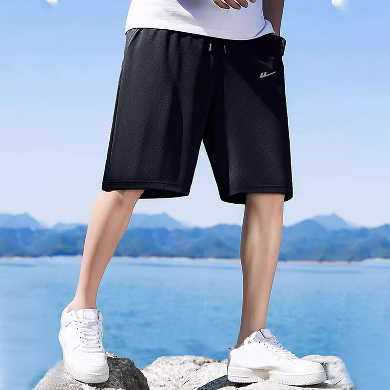 Huili Quick-Dry Pants for Men, Outdoor Ice Silk Sports Shorts, Breathable Casual Running Fitness Drawstring Five-Point Shorts 6