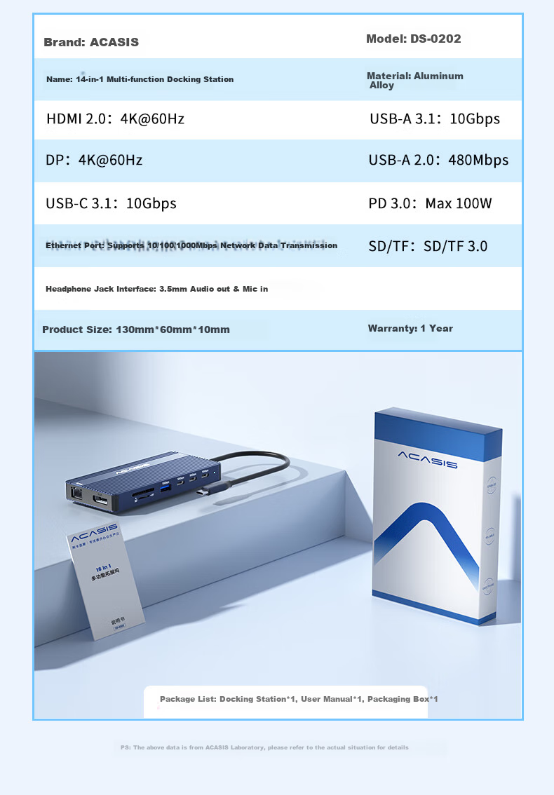 Acasis Dual HDMI Expansion Dock, USB Expansion Dock, DP Expansion Dock, Four-Screen Display Extension Cable, USB Extension Dock, Type-C Compatible, Suitable for Apple And Huawei, DS-0202 12