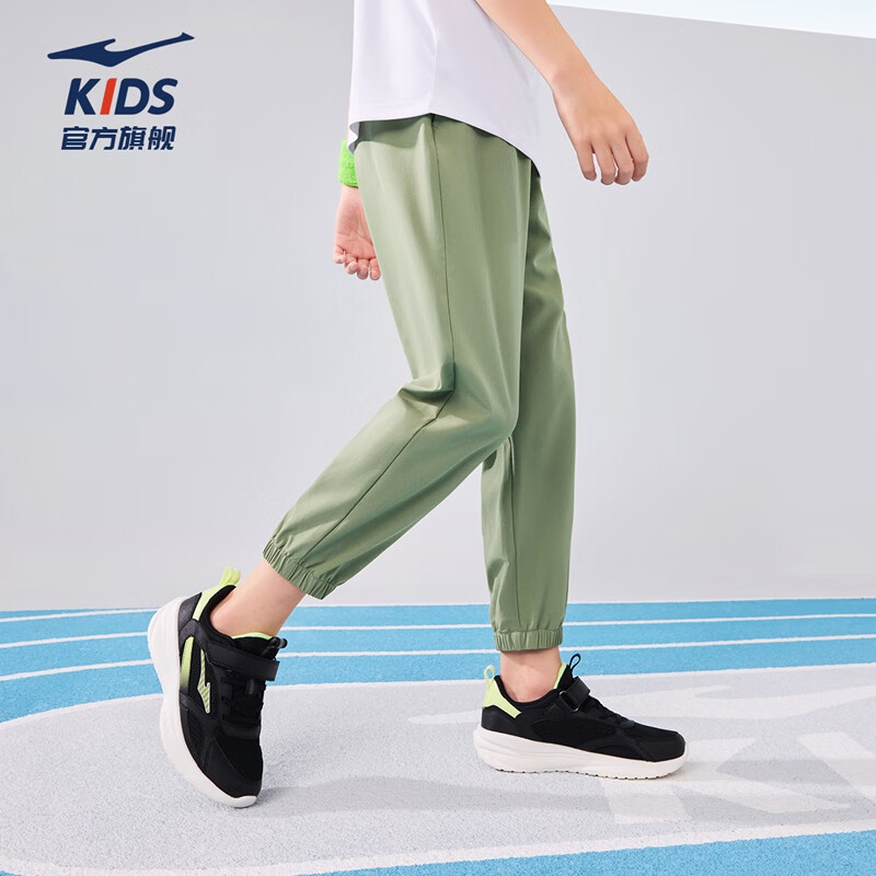 ERKE Children's Clothing, Boys And Girls, Big And Small Kids, Woven Four-Way Stretch, Summer Lightweight Breathable Sports Capri Pants, Capsule Green, Size 120