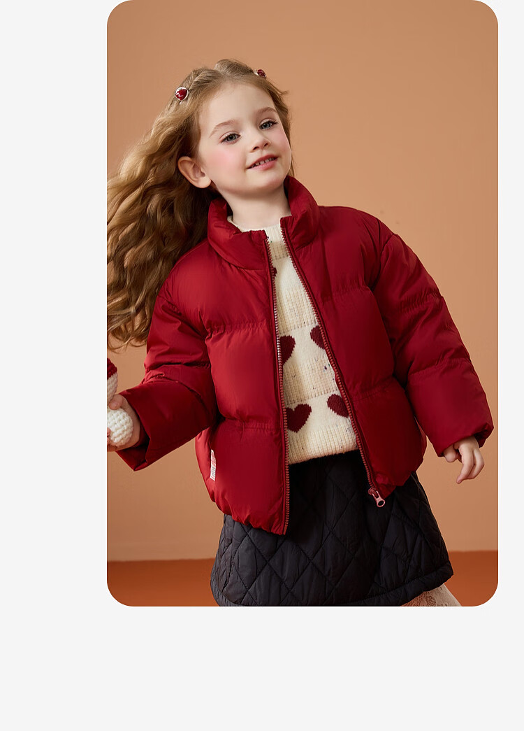 ASK JUNIOR [New Year's Outfit] Children's down Jacket, Winter Thick Warm Girls' Windproof Short Down Coat, Bright Red 3