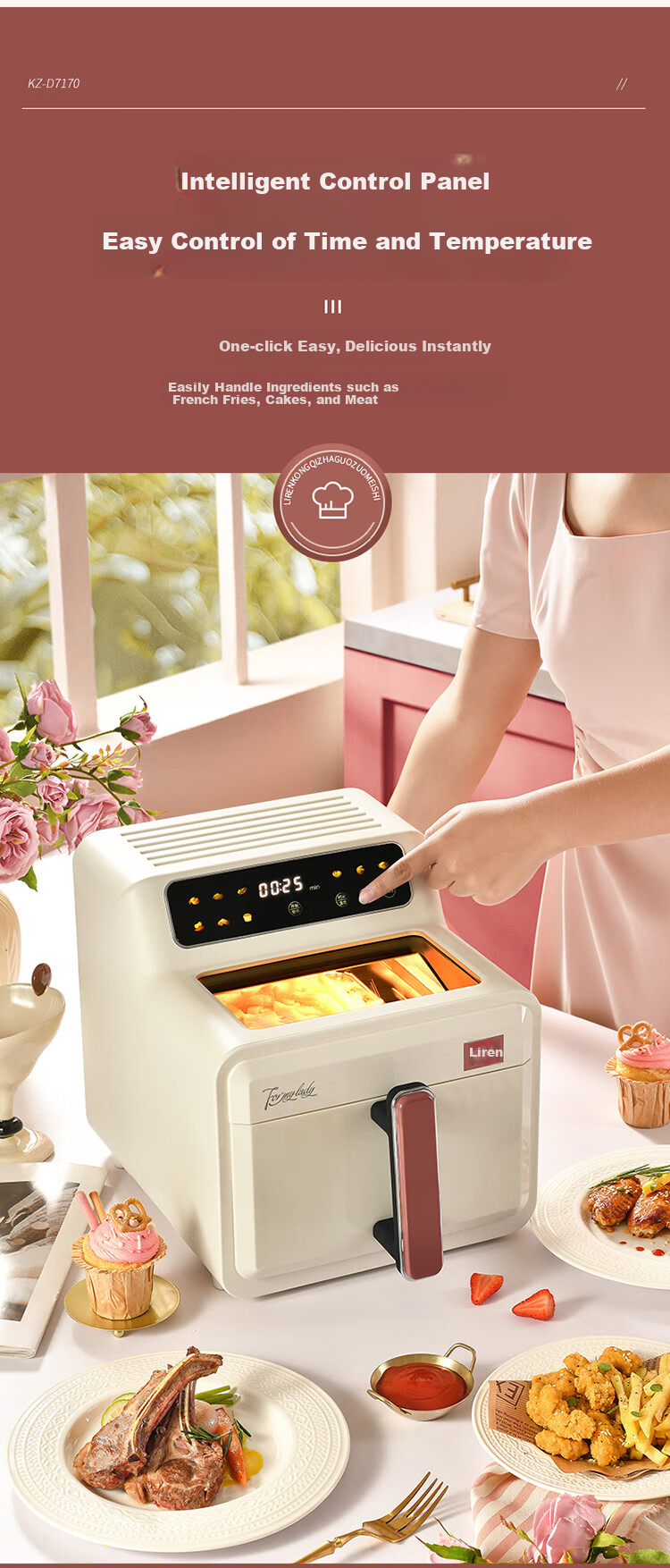 Liven Air Fryer, Non-Coated 304 Stainless Steel Frying Basket, 7L Smart Visible Large Capacity Can Roast Whole Chicken, No Flipping Required Metal Interior KZ-D7170 10