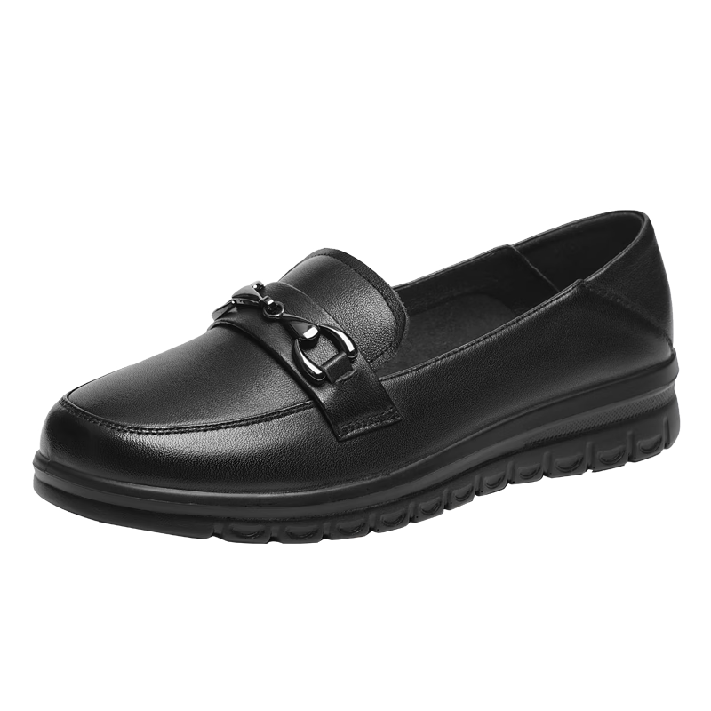 RED DRAGONFLY Mom Shoes Autumn Slip-On Loafers Women's Flats Soft Sole Middle-Aged And Elderly Leather Shoes WJB15811 Black 35
