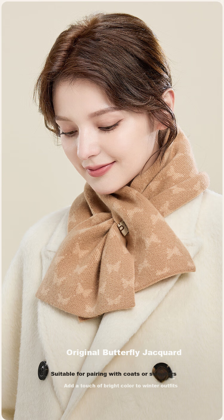JIUMU Pure Wool Scarf for Women, Autumn And Winter Ladies' Warm Neck Warmer, Lightweight Neck Protection Short Scarf for Women in Winter 4
