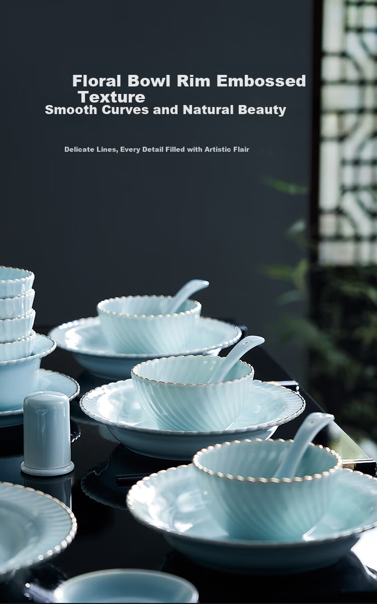 JD Original Bowl And Plate Tableware Set, Ceramic Dinnerware Gift Box for Housewarming, Qingkongjimoyue 66-Piece Set 6