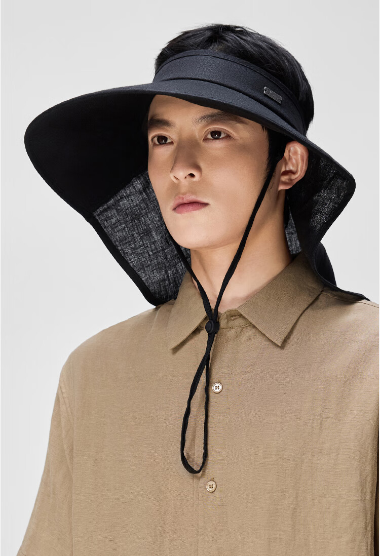 JIUMU Linen Sun Protection Hat, Men's Sun Visor Cap, Sunhat, Open-Top Hat, Cool Hat, Summer Face-Covering Neck-Protecting UV-Resistant Hat 8