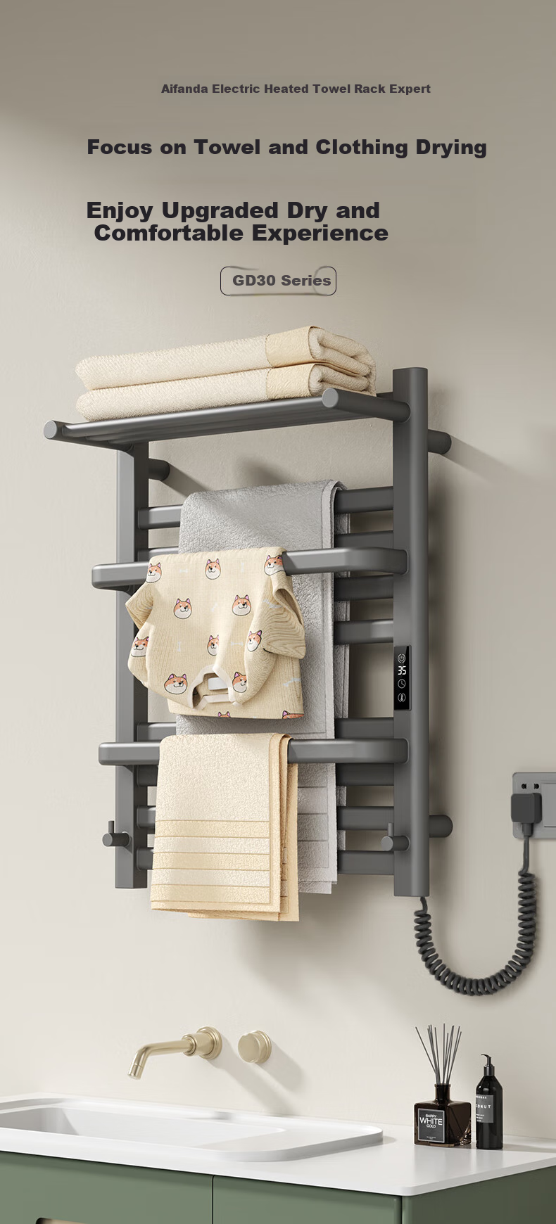 AVONFLOW Xiaoi Pro Electric Towel Rack, Whole Machine Heating And Drying, Carbon Fiber, Timed Intelligent, Moisture-Proof, Dehumidifying Storage, GD30 2