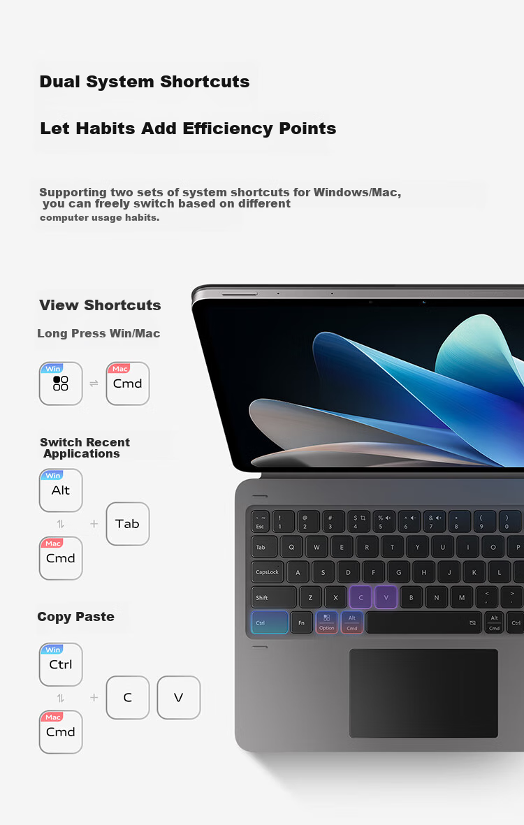 Vivo Pad2 Smart Touch Keyboard 2, New Moon Gray, Compatible with Vivo Pad2 Tablet 4