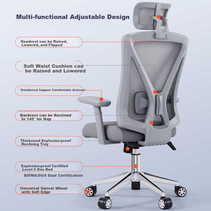 BECAUSES Ergonomic Chair, Comfortable for Long Sitting, Computer Chair, Reclining Office Chair, Gaming Chair, Study Chair, Streamer Chair 0815H
