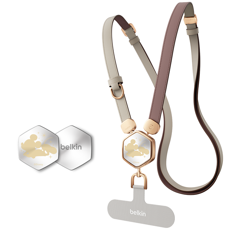 BELKIN Phone Lanyard, Phone Chain, High-End Neck Strap, Crossbody Phone Anti-Loss Strap, Phone Pad, Leather Style, Shimmer Mickey