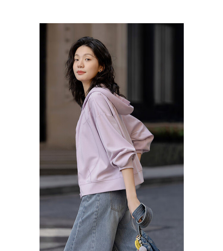 Dme [Low-Saturation Outfit] Spring Simple Style, Pressed Line Design, Casual Hooded Loose-Fitting, Slimming, Comfortable Women's Jacket 5