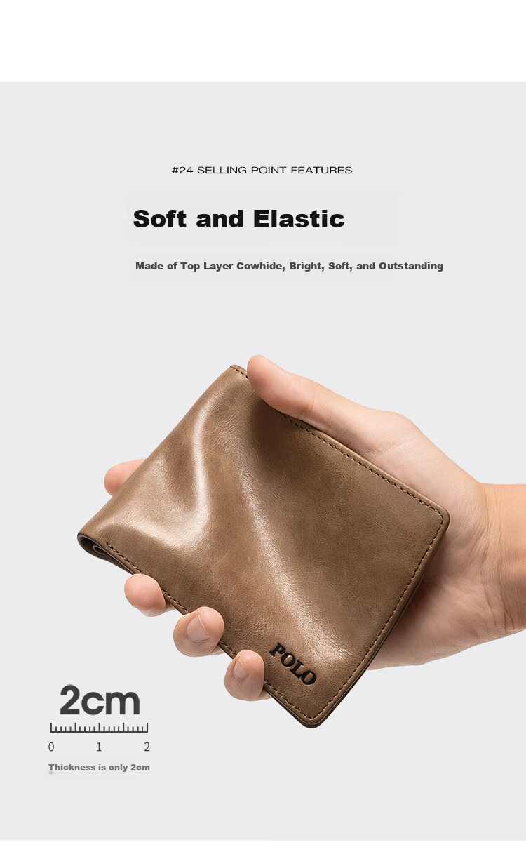 POLO Wallet for Men, Top-Grain Leather Billfold with Multiple Card Slots, Driver's License Holder, Short Bifold Wallet, Gift Box, Birthday Present 7