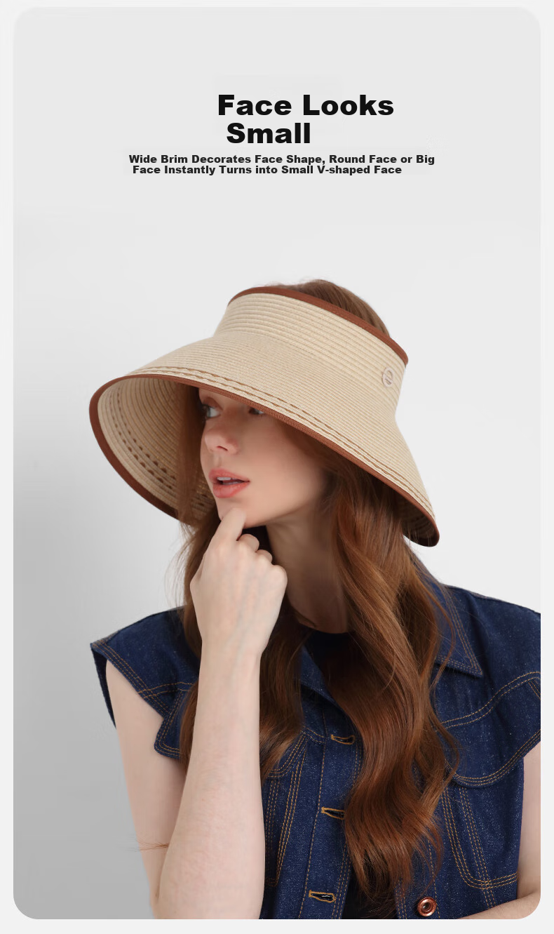Kenmont Hepburn Style French Open-Top Sun Protection Straw Hat for Women Spring Summer Foldable Wide Brim Full Face Sun Hat KM-6058 2