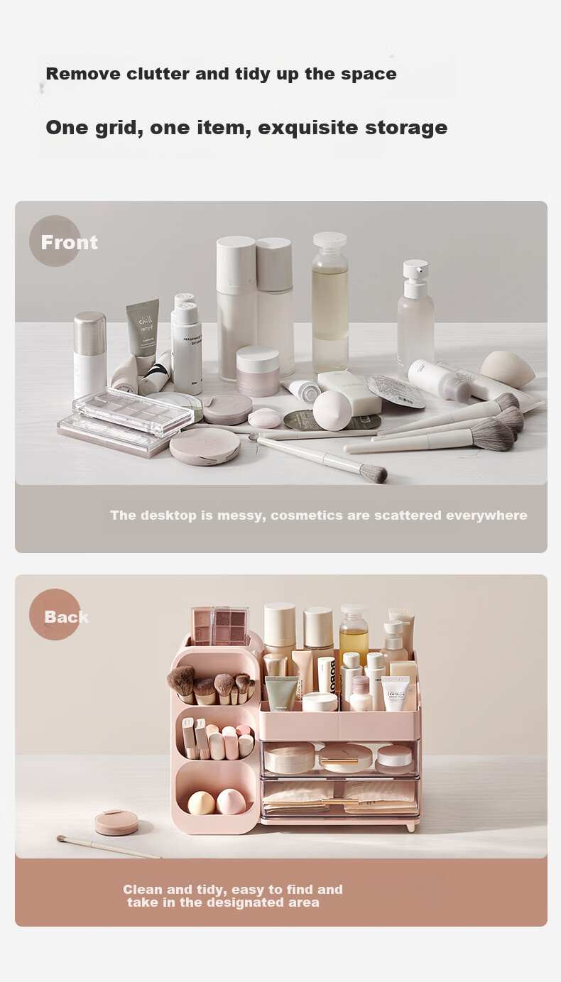 EACHY Cosmetic Storage Box, Large Capacity, Desktop High-End Feel, Multi-Functional Drawer-Style Lipstick Case for Skincare Products - Elegant White 3