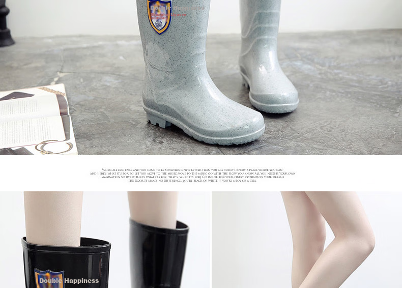 Warrior Women's Fashionable Adult Rain Boots, Waterproof Shoes, Rubber Shoes, Overshoes, Water Boots HXL63-B, Shibanjia High-Top, Size 38 13