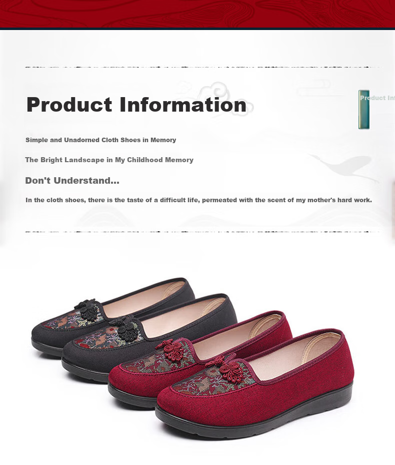 Weizhi Women's Single Shoes, Soft-Soled Mom Shoes, Slip-On Embroidered Chinese Style Old Beijing Cloth Shoes WZ1044 Black Size 37 2