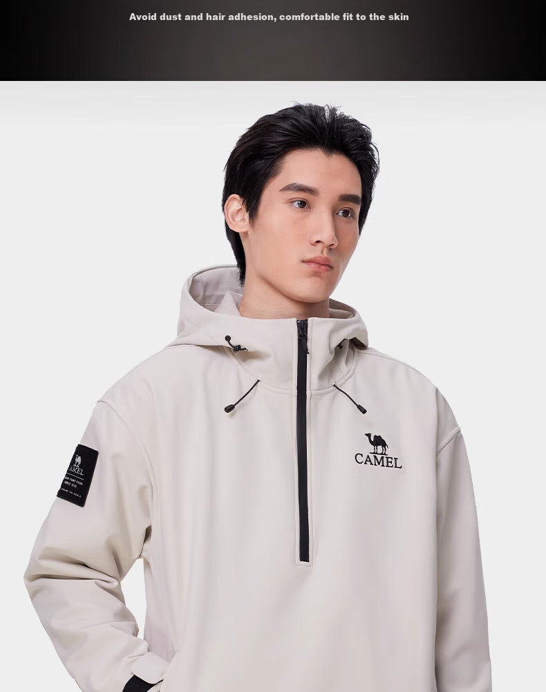 CAMEL Men's Water-Repellent Fleece-Lined Warm Jacket, Soft Shell Coat, Unisex Hooded Top A34CR09667 7