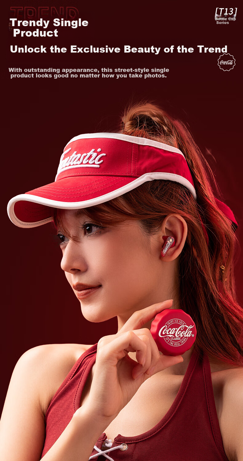 Coca-Cola T13 Bottle Cap Bluetooth Earphones, Semi-In True Wireless Headphones, Gaming E-Sports Music Sports Earphones, ENC Calling Noise Reduction Long Battery Life, 2026 New Model, Gift for Men And Women Students 6