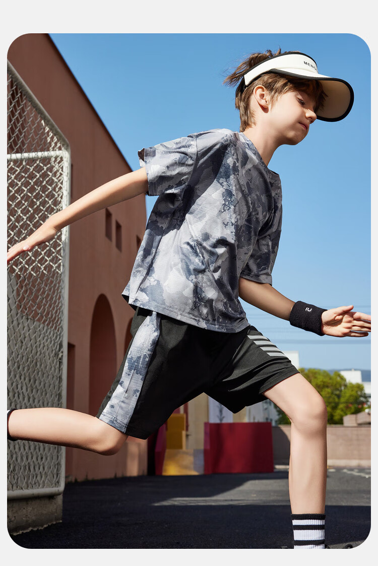 ASK JUNIOR Children's Clothing Set, Boys' Summer Thin Breathable Short-Sleeve T-Shirt And Shorts, Sports Running Two-Piece Set, Tennis Outfit 40
