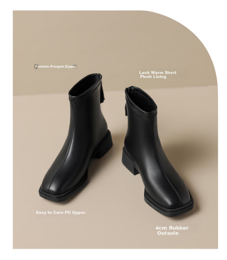 ZHR Women's Short Boots, Autumn And Winter Fleece-Lined, Warm Slim Boots, Fashionable Elegant Back-Zip Women's Boots, BL210A, Black, Size 35 3