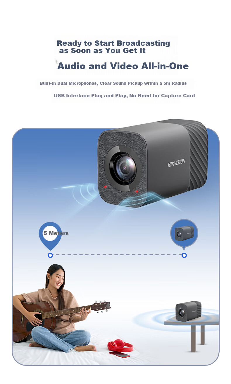 HIKVISION Live Streaming Camera, 4K Ultra HD Camera, 8x Zoom Upgrade, Tof Focus, Vertical Screen, Network Entertainment, Douyin Live Streaming, E-Commerce Equipment, U168R Pro 8