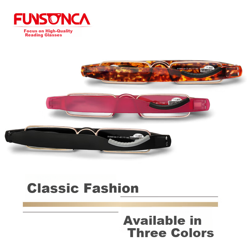 Funsonca Blue Light Blocking Folding Reading Glasses with Durable Imported Material, 360° Rotating Portable Pen Style for Men and Women, 6109 Black 300 Degrees