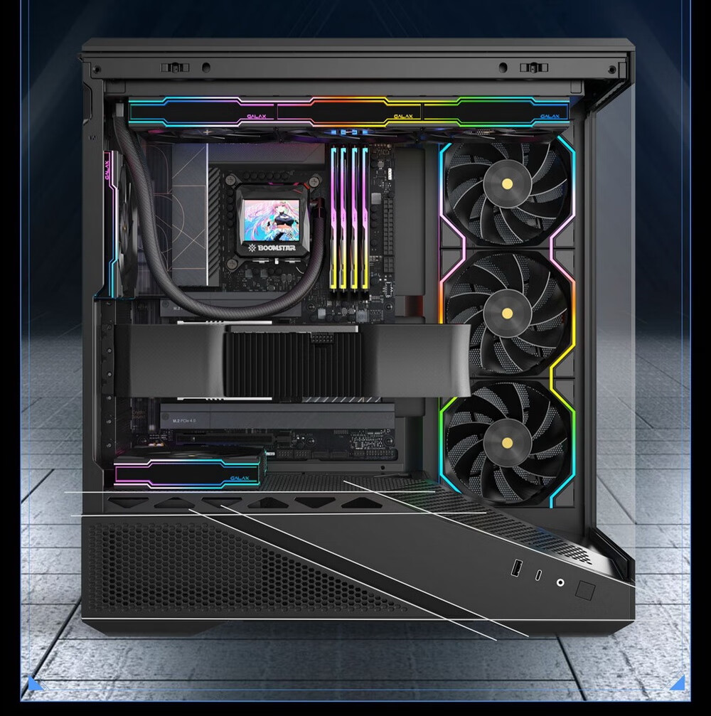 Yingchi Metal Master Dark Knight Gaming Computer Case (ATX, Supports 360mm Water Cooling, Quick Disassembly, Top And Bottom Compartment View, TYPE-C, Parts Box, Cable Management) 7