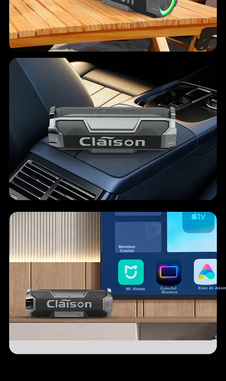 CLAISON T127 2026 New Portable Bluetooth Speaker AI Tuning Long Battery Life Ambient Lighting Multi-Device Connection IP67 Waterproof Harman-Level Sound Gold 13